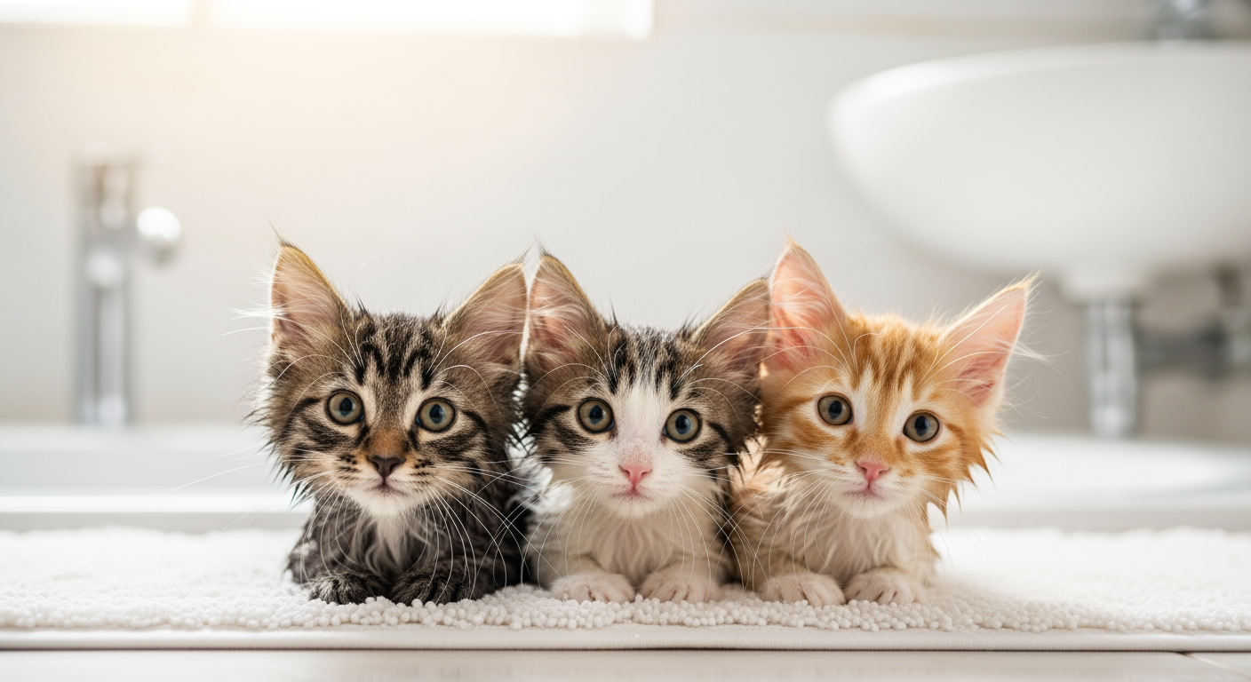 Clean, calm kittens after a bath